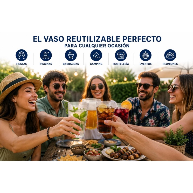 Sanjoma Chemical Solutions Vasos Reutilizables 33 cl | Vasos Octogonales Premium Libres de BPA | Vasos de Plástico Rígido para C