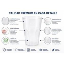 Sanjoma Chemical Solutions Vasos Reutilizables 33 cl | Vasos Octogonales Premium Libres de BPA | Vasos de Plástico Rígido para C