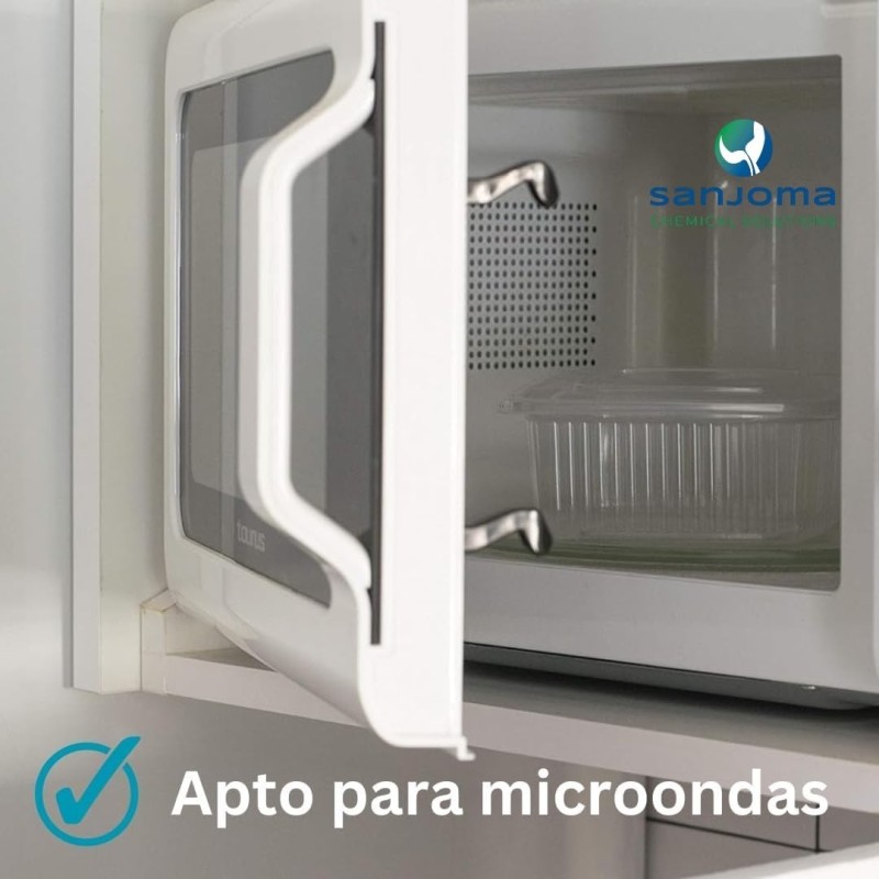 Sanjoma Chemical Solutions Envases Reutilizables con Tapa Bisagra | Plástico Transparente PP | Apto Microondas y Reciclable | Co