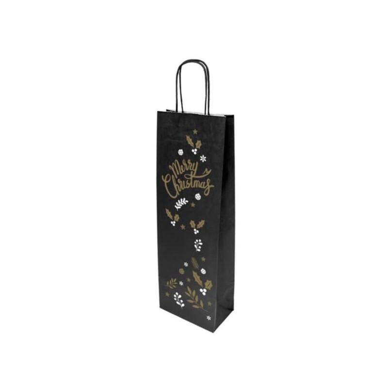 10 Bolsas Kraft para Botellas de Vino con Asas | Navidad | Colores | 14+8x40 cm | Reutilizables, Biodegradables y Reciclables | 