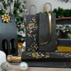 10 Bolsas Kraft para Botellas de Vino con Asas | Navidad | Colores | 14+8x40 cm | Reutilizables, Biodegradables y Reciclables | 