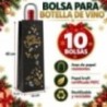 10 Bolsas Kraft para Botellas de Vino con Asas | Navidad | Colores | 14+8x40 cm | Reutilizables, Biodegradables y Reciclables | 