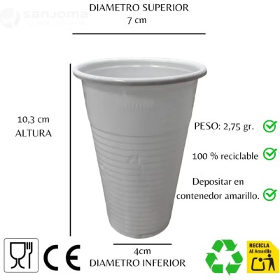 500 uni Vasos Desechables Plastico Blanco 220ml