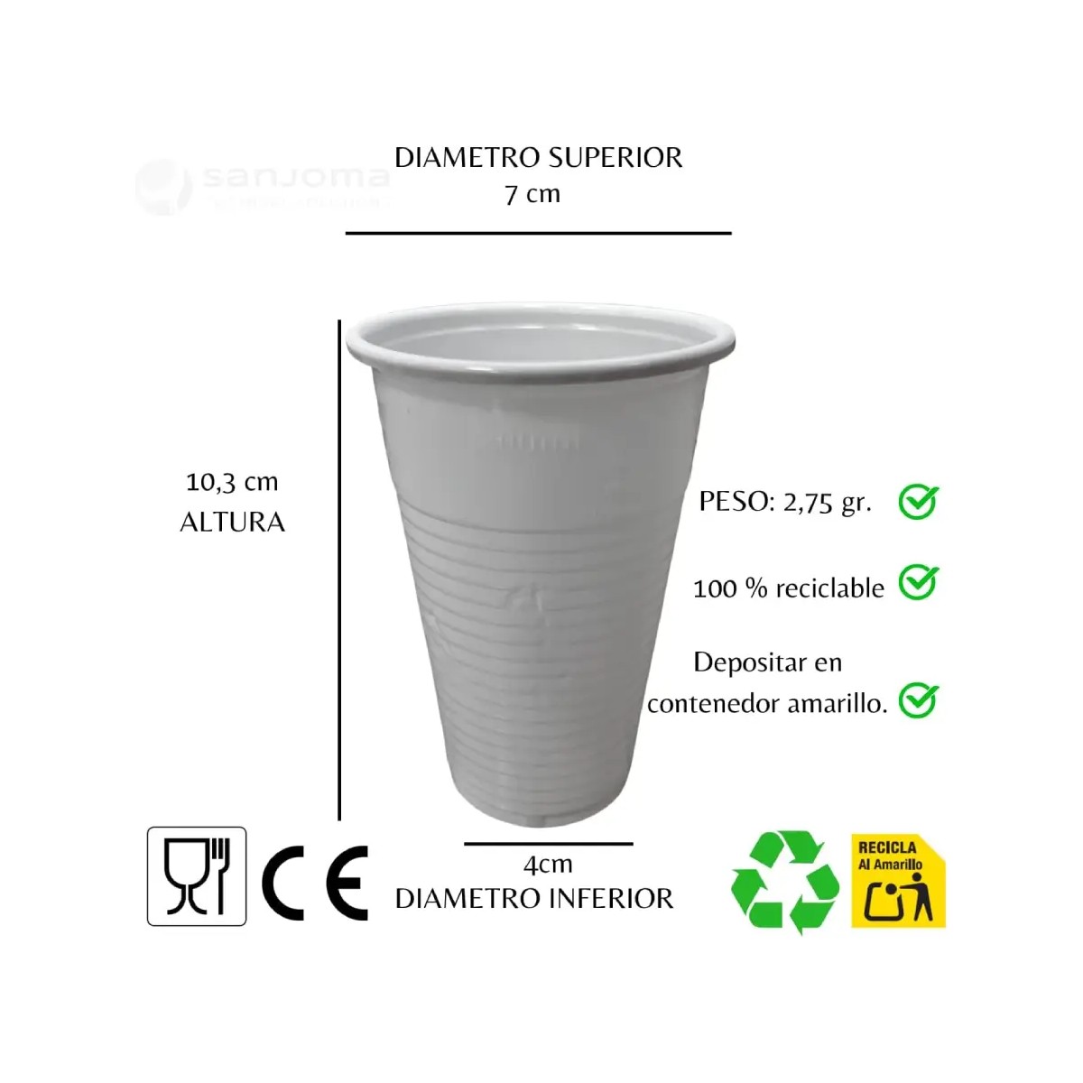 500 uni Vasos Desechables Plastico Blanco 220ml