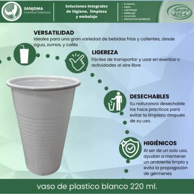 500 uni Vasos Desechables Plastico Blanco 220ml