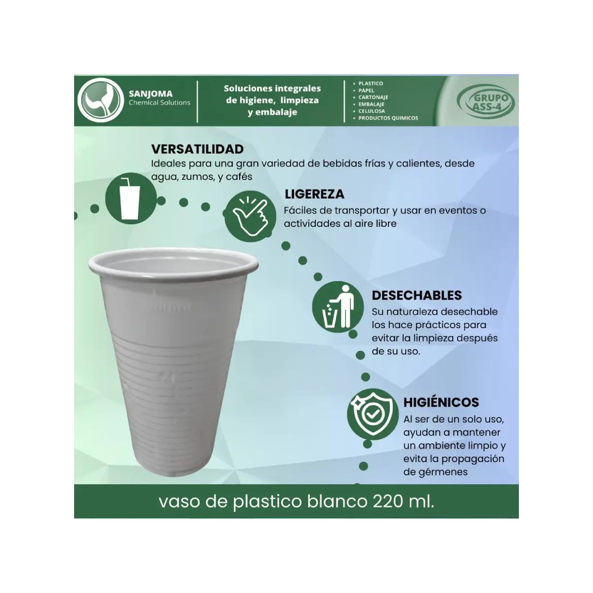 500 uni Vasos Desechables Plastico Blanco 220ml