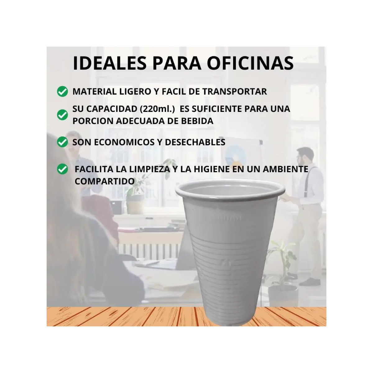 500 uni Vasos Desechables Plastico Blanco 220ml