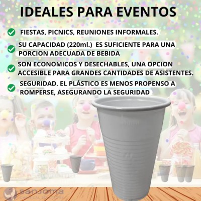 500 uni Vasos Desechables Plastico Blanco 220ml