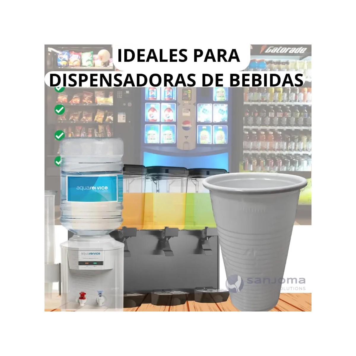 500 uni Vasos Desechables Plastico Blanco 220ml